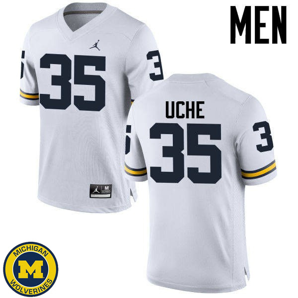 Mens Michigan Wolverines #35 Joshua Uche White Football Jersey